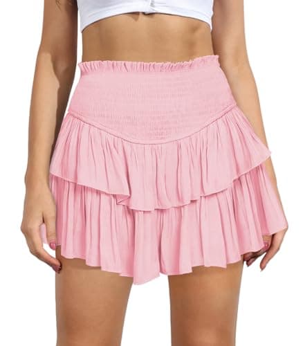 High Waist Ruffle Mini Skirt Women's Fashion — Pink-1