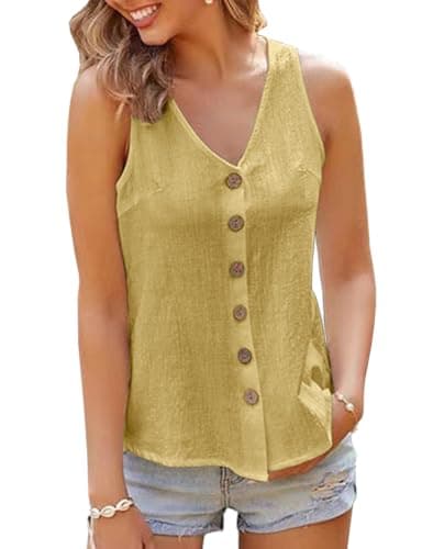 IDEALSANXUN Women's Linen V-Neck Tank Top Casual Shirt Blouse