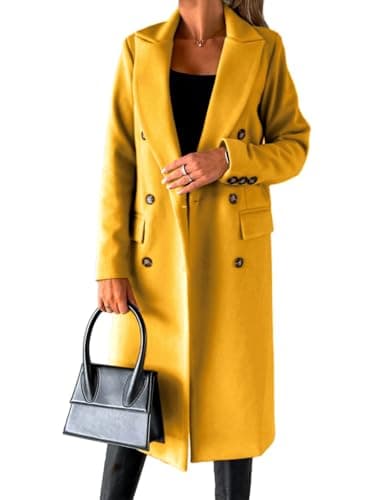 Women's Long Wool Trench Coat for Fall and Winter — Yellow
