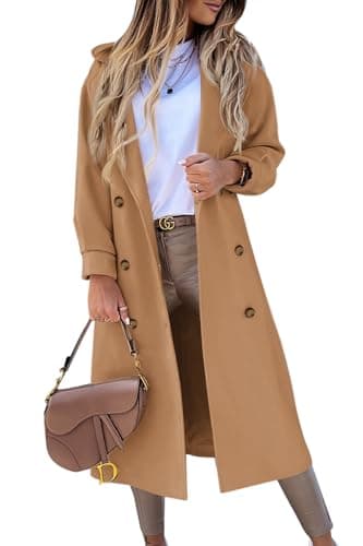 BZB Women's Elegant Double Breasted Pea Coat Winter Wool Blend Notched Collar — Camel