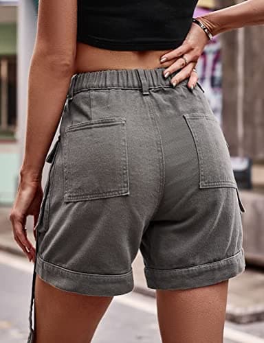 High Waist Baggy Cargo Denim Shorts with Pockets