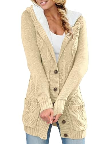 Sidefeel Women's Hooded Fleece Cardigan Winter Coat with Pockets — Hooded Beige