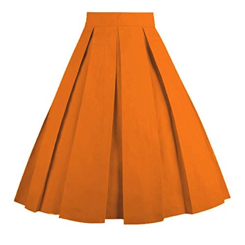 OBBUE Vintage Floral A-line Printed Midi Skirt with Pockets — Z-orange