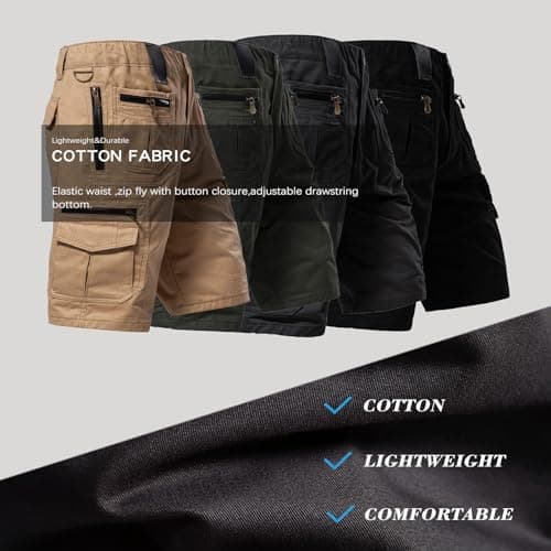 Mylldey Mens Regular Fit Elastic Waist 12 Pockets Cotton Cargo Shorts