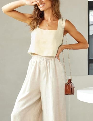 IDEALSANXUN Women's Summer Linen Square Neck Crop Tank Tops