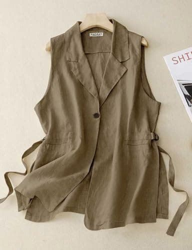 Cotton Linen Sleeveless Vest for Women