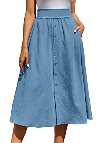 Kate Kasin Women's High Waist Midi Skirt with Pockets — Cornflower Blue