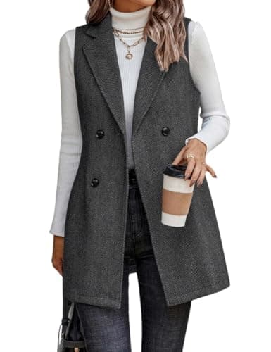 Sleeveless Tweed Vest for Women: Fall Outerwear — Black