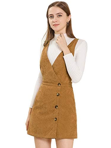 Allegra K Women's Mini Vintage A-Line Bib ChristmasOverall Pinafore Dress — Brown