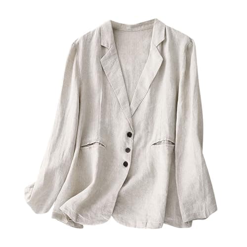 Classic Women's Cotton Linen Notch Lapel Blazer Jacket