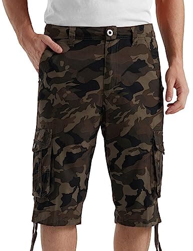 BEST SOUTH Men's Casual Long Cargo Shorts 13 Inches Relaxed Fit with Pockets — Brown Camo