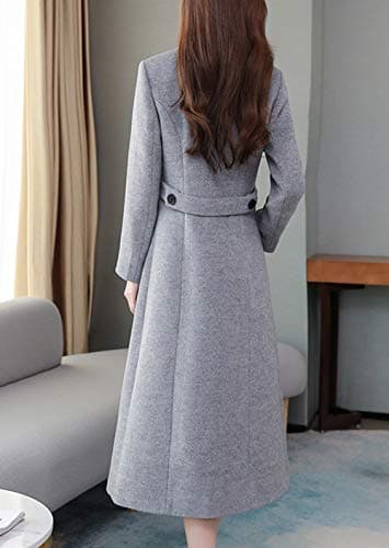 Chic Women's Double Breasted Wool Pea Coat with Shawl Collar