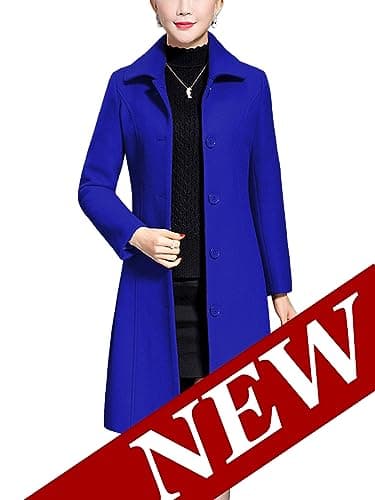 Jenkoon Women's Wool Trench Coat Winter Long Overcoat — Blue