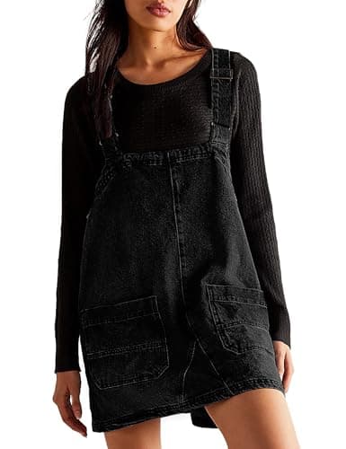 Xuehaya Women's Casual Denim Overalls Adjustable Strap Rompers