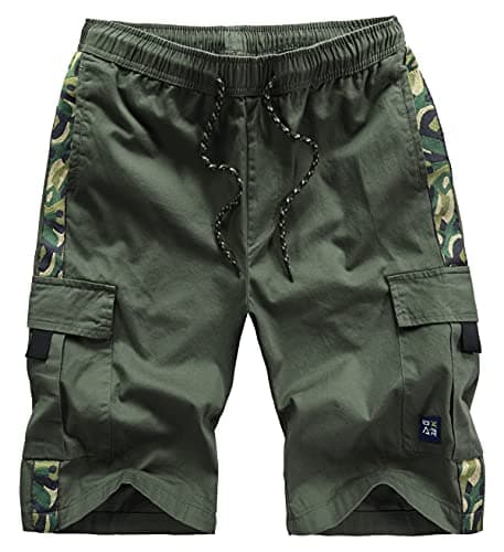 XinYangNi Men's Cargo Shorts Elastic Waist Casual Outdoor Lightweight Work Shorts Multi-Pockets — Army Green1
