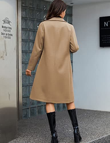 Tanming Women's Notch Lapel Double Breasted Wool Blend Pea Coat