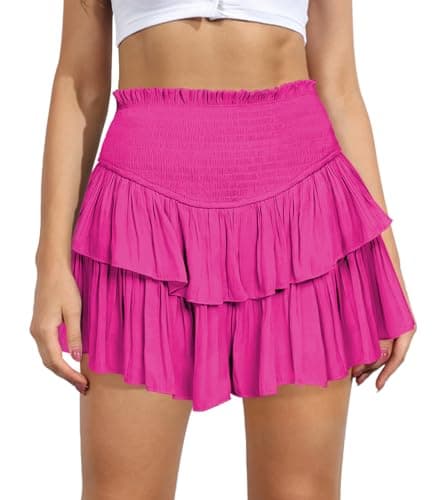 High Waist Ruffle Mini Skirt Women's Fashion — Rose-carmine