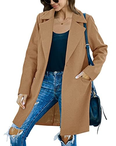 Fazortev Women's Warm Long Sleeve Wool Blend Pea Coat — Camel