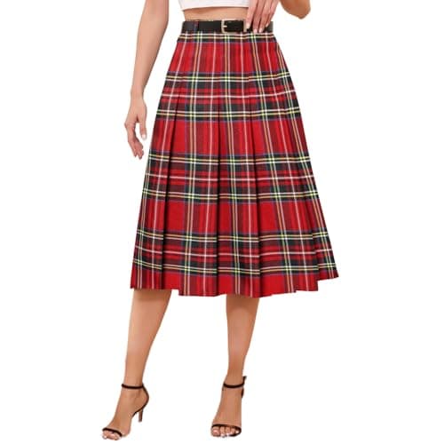 Cromoncent Womens High Waist Pleated Long Skirt with Pockets