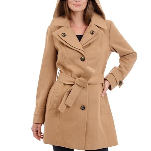 LONDON FOG Women's Thigh-Length Wool Coat with Belt — Camel