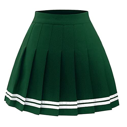 Pleated Skirts for Women: High Waist Mini Skater Tennis A-line Cheerleader — Green White Strip