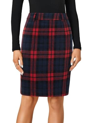 LYANER Women's Elegant Plaid Zippered High Waist Midi Skirt — Deep Red