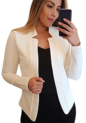 BOFETA Women's Lightweight Long Sleeve Open Front Business Blazer — White