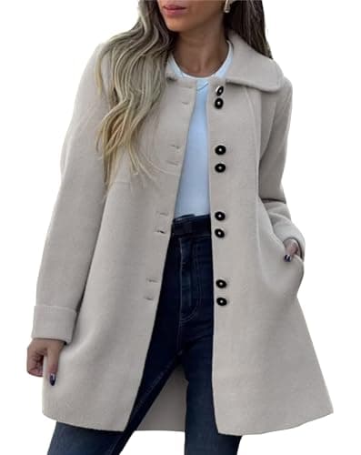 Women's Winter Casual Lapel Collared Wool Pea Coat — Apricot