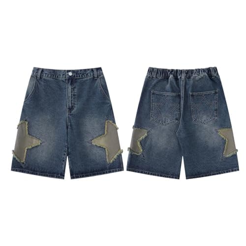 Hesaco Y2K Star Washable Jorts Jeans Mid-Thigh ShortsCasual Loose Fit
