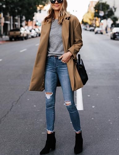 Hooever Women's Notched Lapel Wool Coat Pea Blazer Jacket