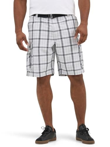 Lee Men's Big & Tall Belted Wyoming Cargo Shorts — Gray Plaid