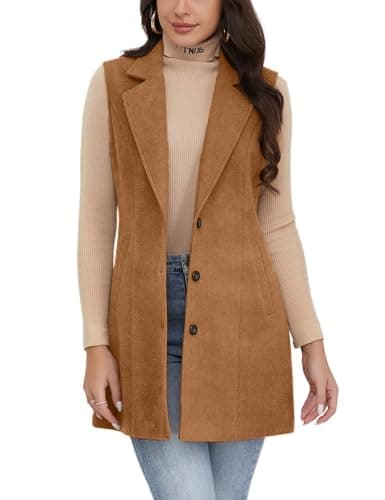 IDEALSANXUN Women's Plaid Sleeveless Blazer Jacket for Fall Winter — Suede Brown