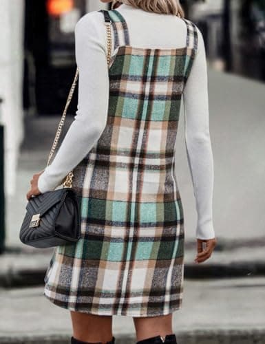 Plaid Overall Dress for Women: Fall/Winter Sleeveless with Pockets