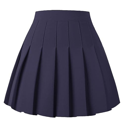 Women's Pleated Mini Skater Skirt - High Waist School Girls Uniform — Navy Blue