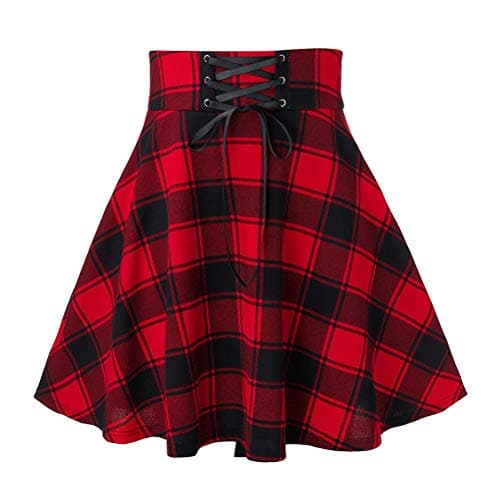 2024 Gothic Plaid Mini Skirts for Women - Short High Waist — Plaid Red