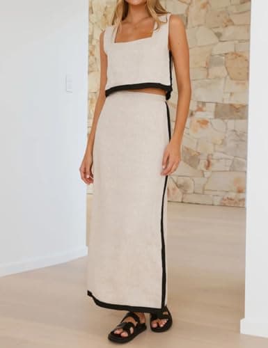 IDEALSANXUN Women's Summer Linen Tank Top & Maxi Skirt Set