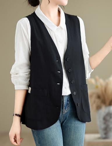 IDEALSANXUN Women's Linen Vest Lightweight Spring Summer Blazer