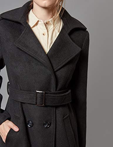 Womens Wool Double Breasted Pea Coat Winter Trench with Belt