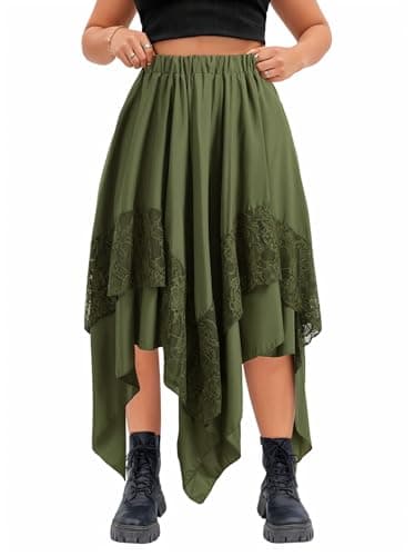Verdusa Women's Y2K Contrast Lace Layered Midi Skirt — Green