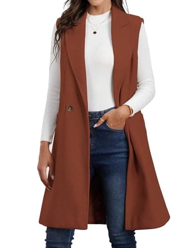 Idealsanxun Women's Fall Winter Wool Trench Coat Blazer Vest — Red