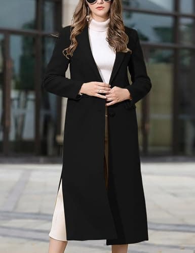 IDEALSANXUN Women's Long Wool Trench CoatFall Winter Dressy Coat with Slits