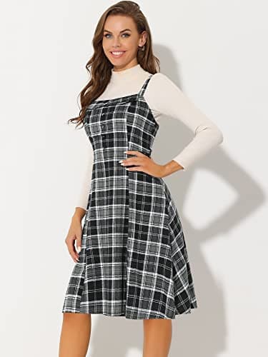 Women's Plaid A-Line Overall Dress