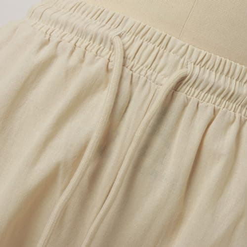 Cotton Linen Bermuda Shorts Elastic Waist Cargo Shorts