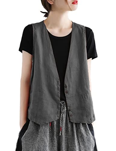 Zontroldy Women's Cotton Linen Vest with Pockets — 02 Gray