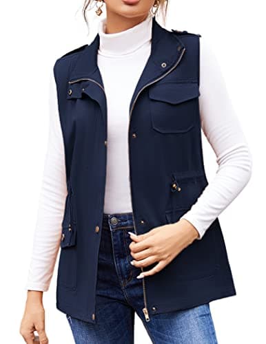 Beyove Women's Lightweight Sleeveless Military Anorak Cargo Vest — A- No Hood-navy Blue