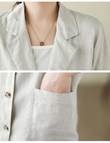 Womens Cotton Linen Blazer Casual Lightweight Suit Jackets