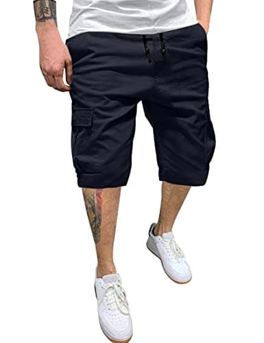 IDEALSANXUN Men's Casual Cotton Cargo Shorts for Summer — Navy