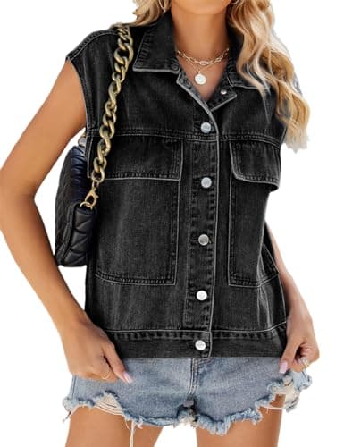 IDEALSANXUN Women's Casual Oversized Sleeveless Denim Jacket — Black