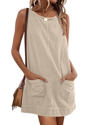 Caracilia Women's 2025 Trendy Corduroy Overall Mini Dress — Khaki