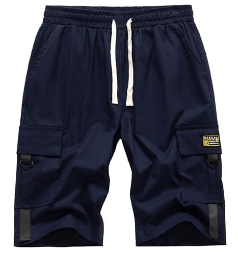 VTUAOL Men's Cargo Shorts with Elastic Waist and Multiple Pockets — C-dark Blue